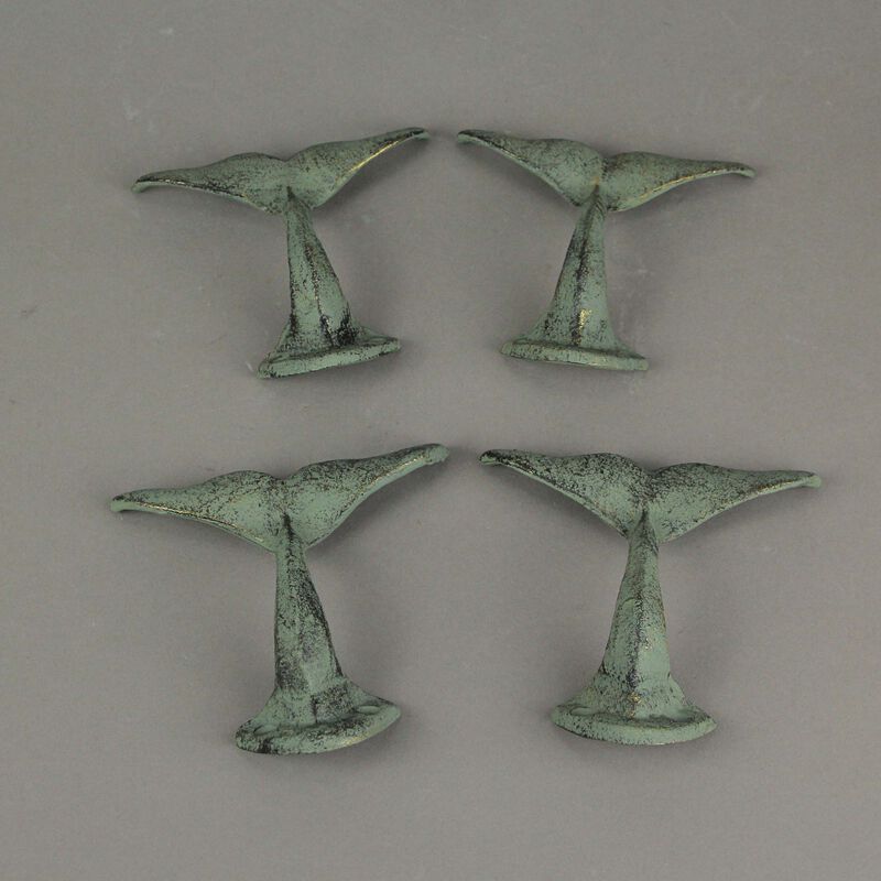 Set of 4 Durable Cast Iron Whale Tail Wall Hooks with Verdigris Green Finish - Nautical Decorative Hooks for Coats, Robes, or Leashes - 4.5 Inches Long image number 4