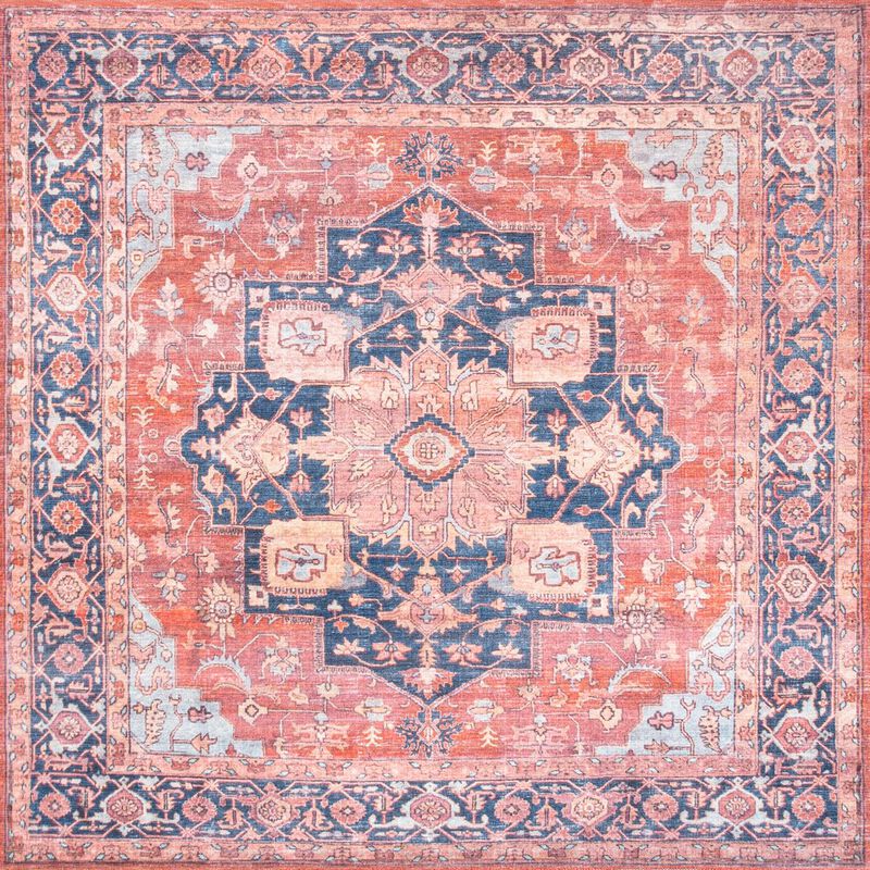 Maris Ornate Medallion Machine-Washable Square Area Rug