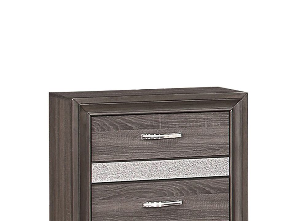 2 Drawer Wooden Nightstand with 1 Hidden Jewelry Drawers, Gray and Silver - Benzara