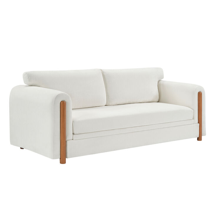 Merax Modern 3-Seater Chenille Sofa with Sculptural Curved Armrests & Rubber Wood Accents
