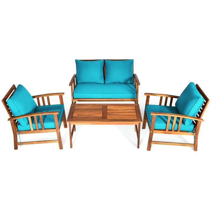 Mondawe 4 Pieces Wooden Patio Sofa Chair Set with Cushion