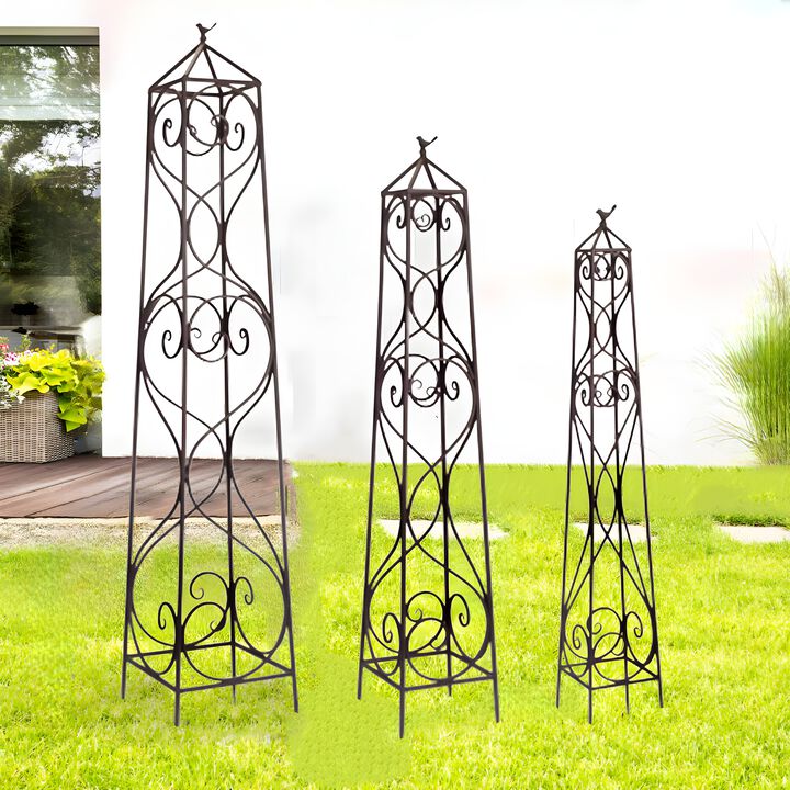 Set of 3 Decorative Garden Trellises for Outdoor Plant Support and Climbing Vines