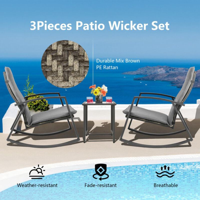Hivvago 3 Pieces Patio Rattan Rocking Furniture Set