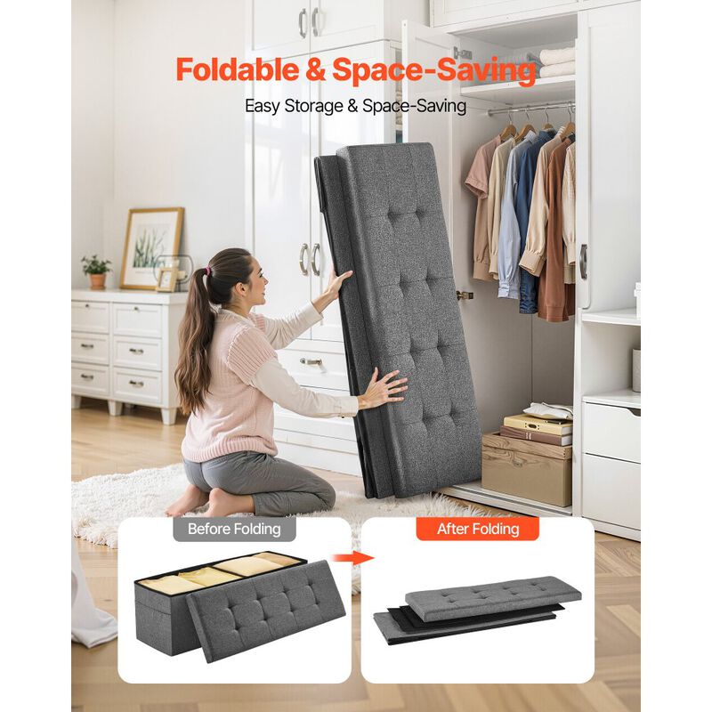 Upholstered Storage Ottoman Bench with Folding Design and Side Bags image number 5