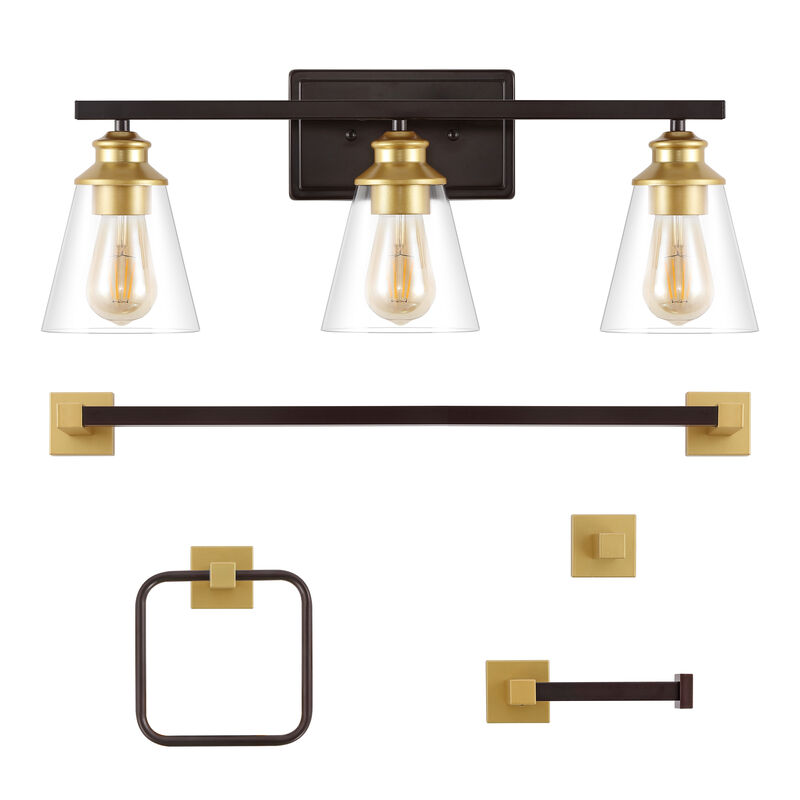Arlo 22.88" 3-Light Vintage Classic Vanity Light with Bathroom Hardware Accessory 5-Piece Set