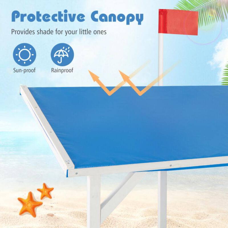 Hivvago Pirate Ship Sandbox with Canopy with Bench Seats and Bottom Liner