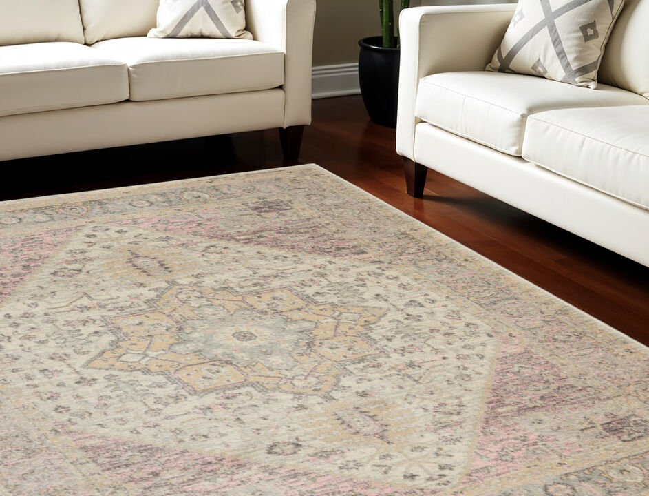 HomeRoots Floral Medallion Distressed Area Rug