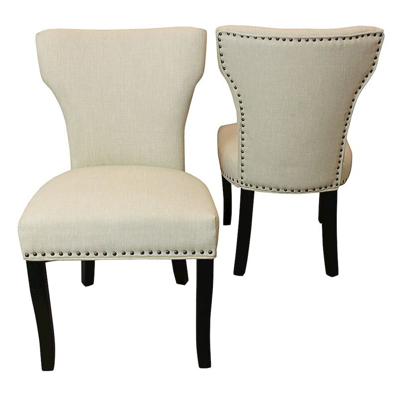 9-Piece Dining Set 8 Jill Dining Chairs in Ivory Fabric Antique Brown Legs