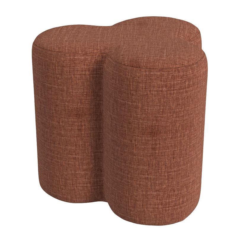 Ace Accent Ottoman with Clover Shape in Rust Orange Chenille, 18 Inch