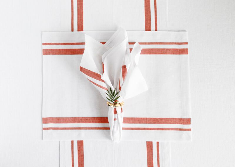 Christmas Linen Placemats 14 x 19 in Set of 4 - French Stripe, Solino Home