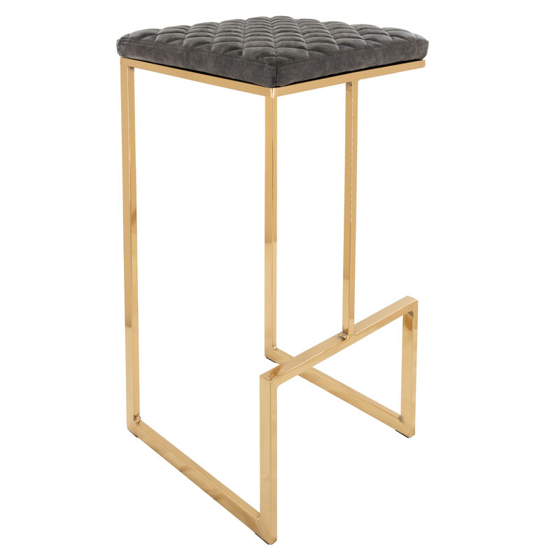 LeisureMod Quincy Stitched Leather Gold Metal Bar Stools &ndash; Set of 2, Stylish and Comfortable Seating