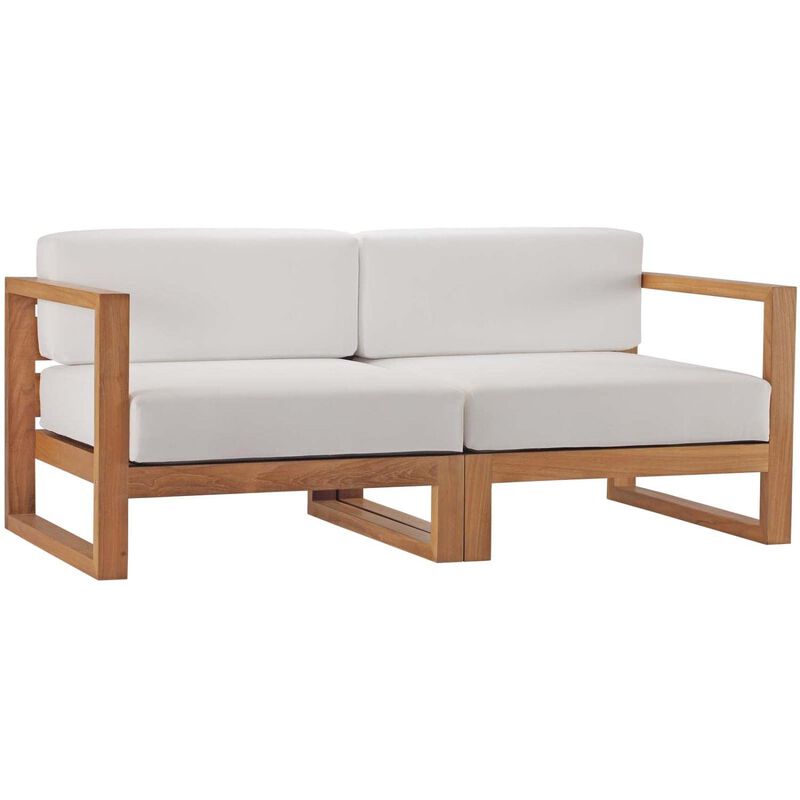 Modway EEI-4256-NAT-WHI-SET Upland Patio Teak Wood Sectional Sofa, 2-Piece Set (Loveseat), Natural White image number 0