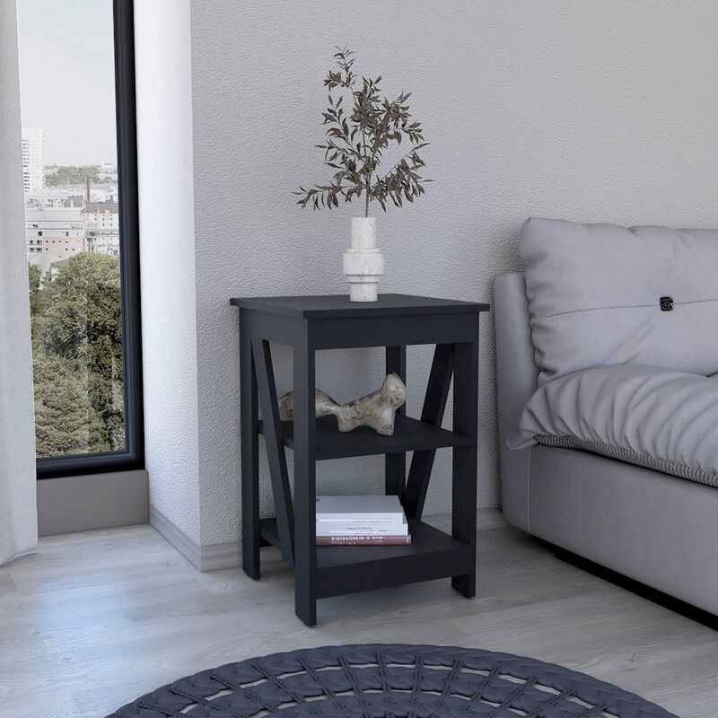 3-Tier End Table/Nightstand, Side Table for Small Space, Black