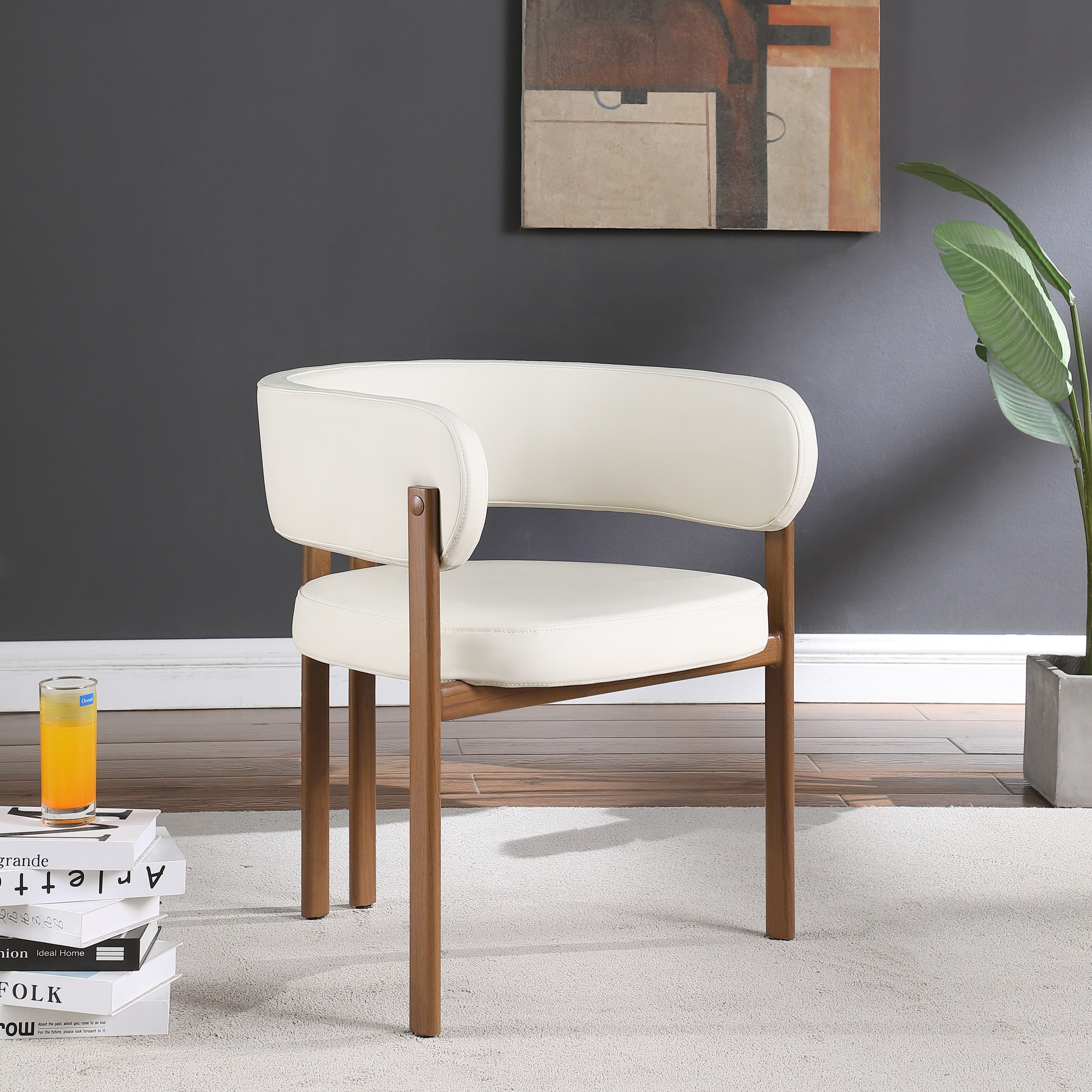 Meridian Furniture Gideon Cream Vegan Leather Dining Chair, Set of 2