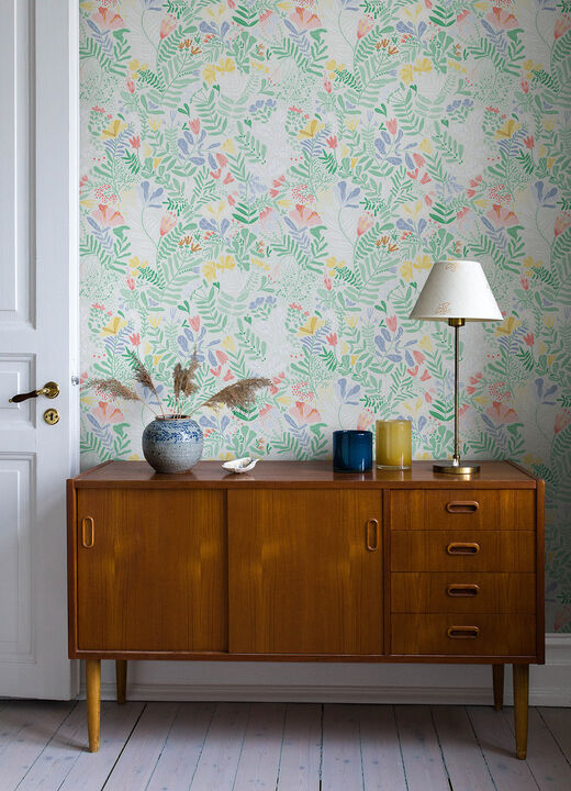 Brittsommar Light Green Woodland Floral Wallpaper