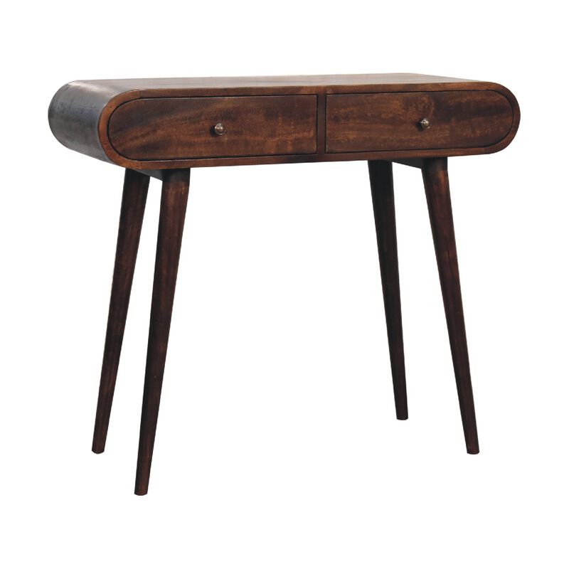 Light Walnut  Solid Wood 2 Drawers Curved Edge Console Table