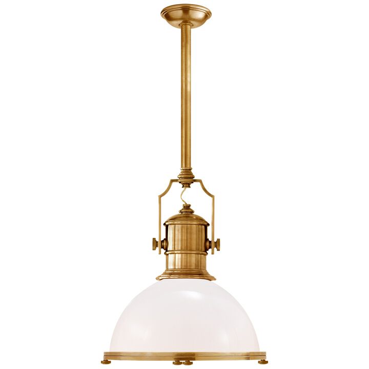 Country Industrial Large Pendant with White Glass Shade