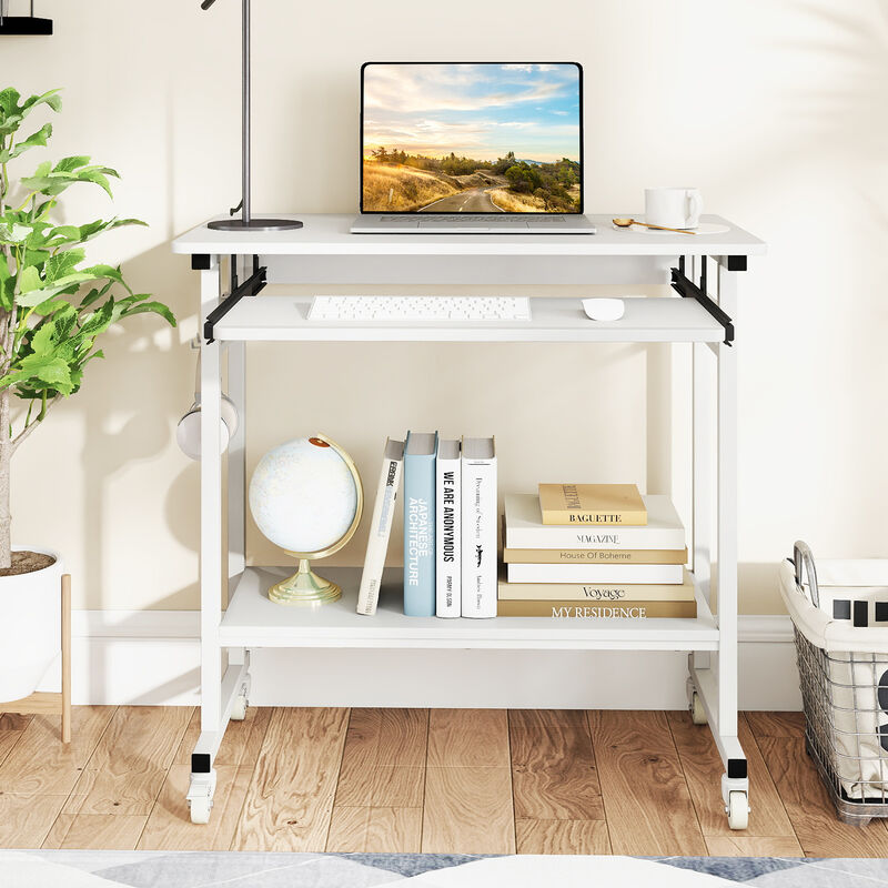 Rolling Computer Table with Keyboard Tray and Storage Hooks image number 6