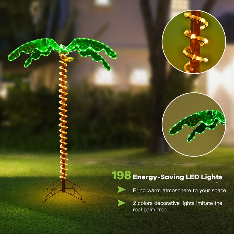 5 Feet LED Pre-lit Palm Tree Decor with Light Rope