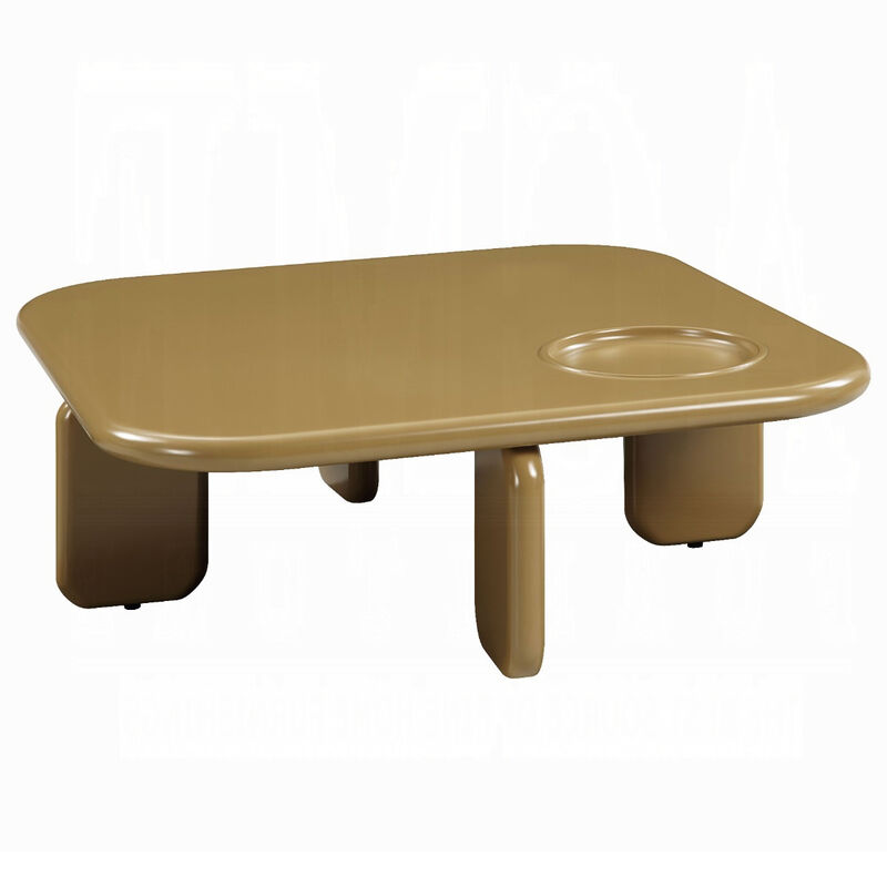 Jeny Coffee Table, 35 Inch Square Top with Rounded Corners, Yellow Brown image number 0