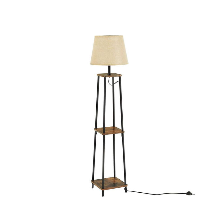 BreeBe Rustic Brown Floor Lamp with 2 Shelves