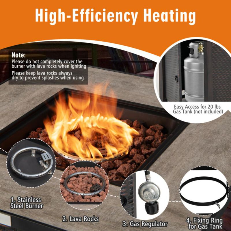 Hivvago 30 Inch Square Propane Gas Fire Pit Table Ceramic Tabletop