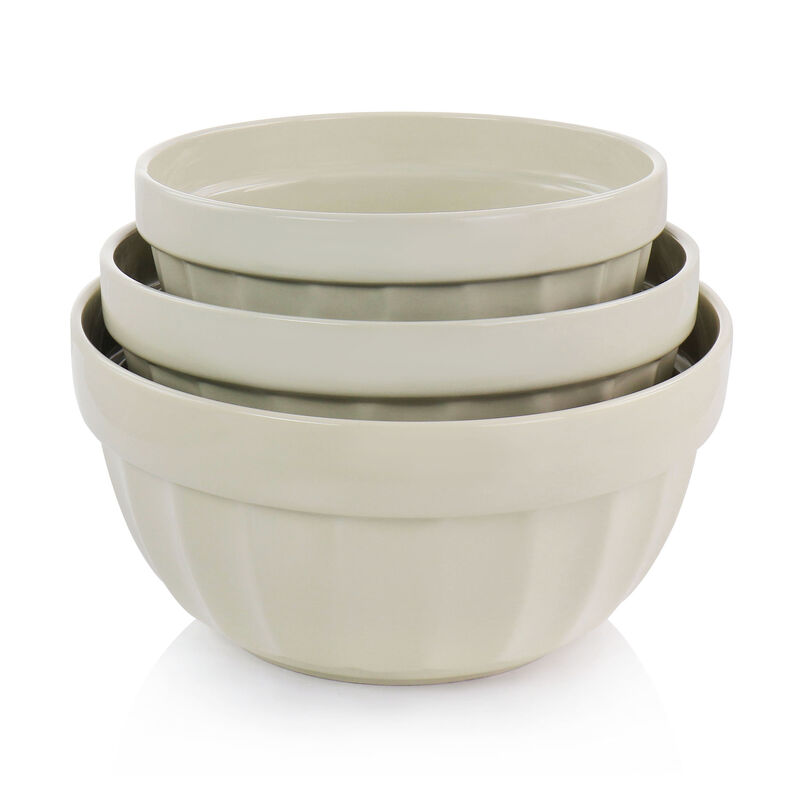 Martha Stewart 3 Piece Stoneware Bowl Set in Beige