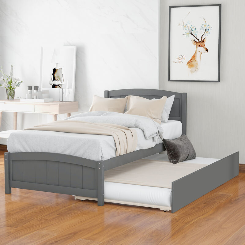Whisen Modern Design Twin Size Platform Bed with Trundle - White