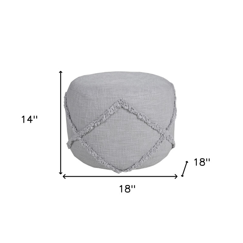 Hivvago 18 Inch Gray Cotton Cylinder Geometric Pouf Ottoman
