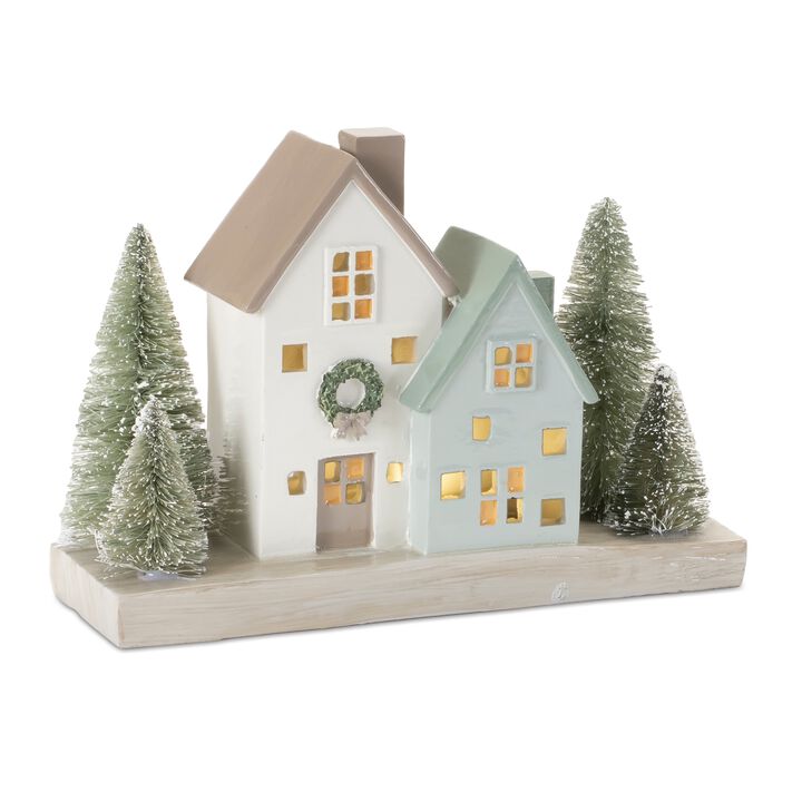 Lighted Winter Village Decoration – LED Christmas Scene with Buildings & Snowy Trees for Festive Mantel Decor