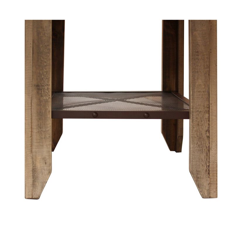 Fena 52 Inch Counter Height Dining Table, Iron Mesh Shelf, Multicolor Wood