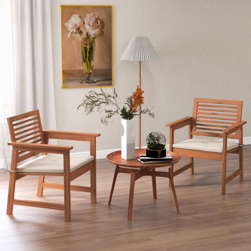 Hivvago Set of 2 Patio Solid Wood Dining Chairs with Cushions and Slatted Seat