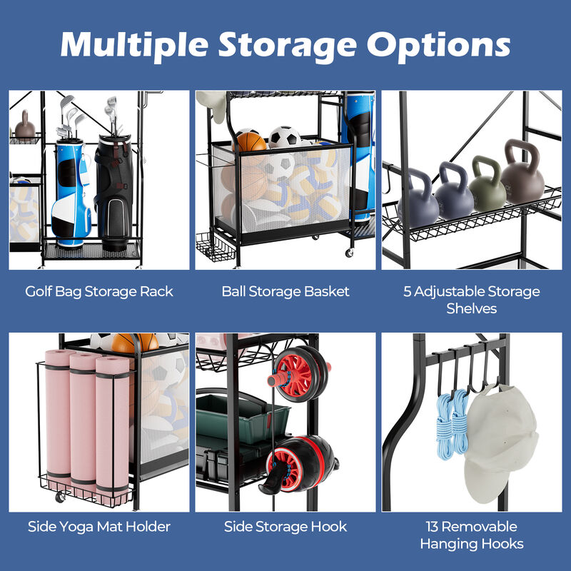 Sports Equipment Organizer Rack for Garage Storage and Organization