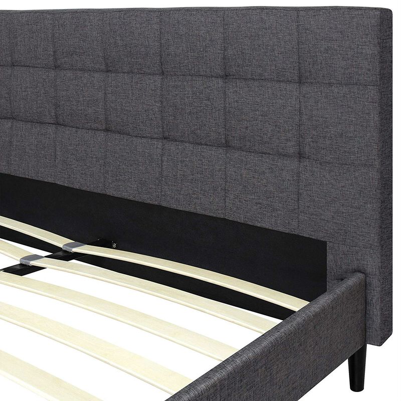 QuikFurn Full size Grey Mid-Century Modern Upholstered Platform Bed Frame with Headboard