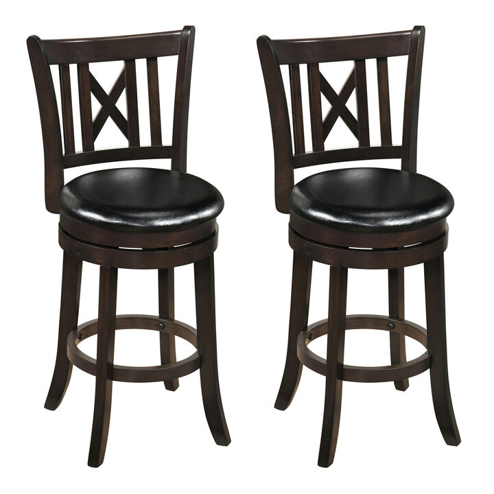 Set of 2 Swivel Bar Chairs with Open Backrest and Built-In Footrest