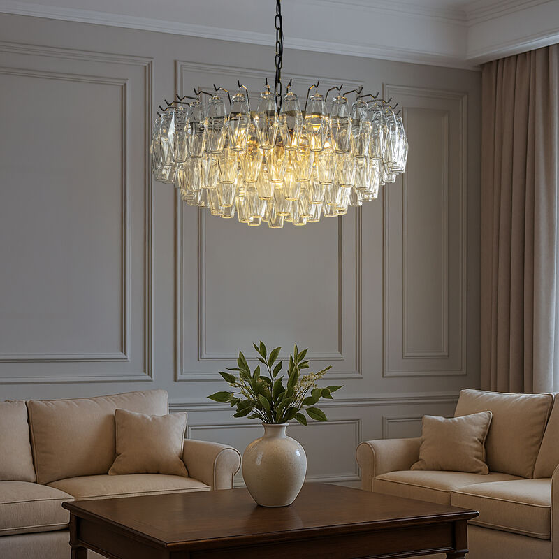 28'' Midcentury Modern Murano Glass Round Chandeliers 6-Light Handblown Glass Pendant Light Fixture Aged Bronze Finish For Dining Room Living Room image number 2