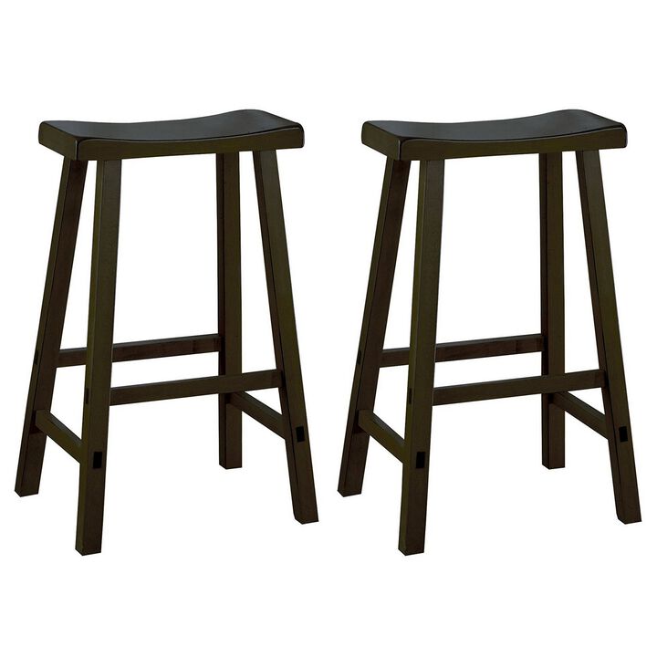 Wooden 29" Counter Height Stool with Saddle Seat, Black, Set Of 2-Benzara