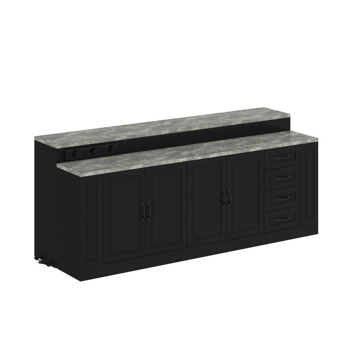 FUFU&GAGA Modern Shoe Cabinet with Storage, Marble-Texture Top, Built-in Power Outlets, MDF Cabinet with Drawers & Shelves, (94.5" W x 39.4" H x 31.3" D), Black