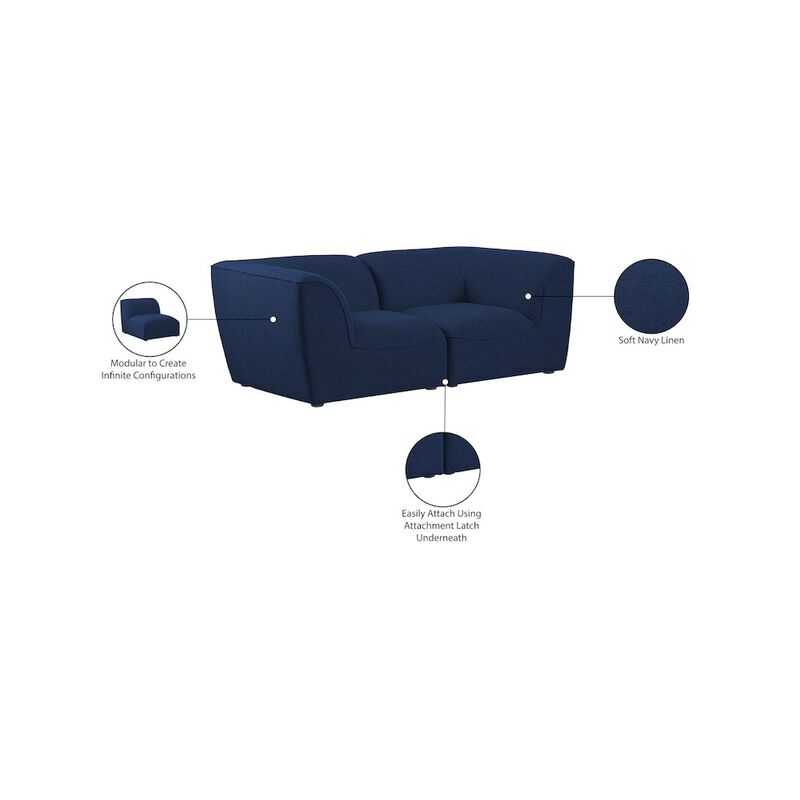Meridian Furniture Miramar Navy Durable Linen Textured Modular Sofa