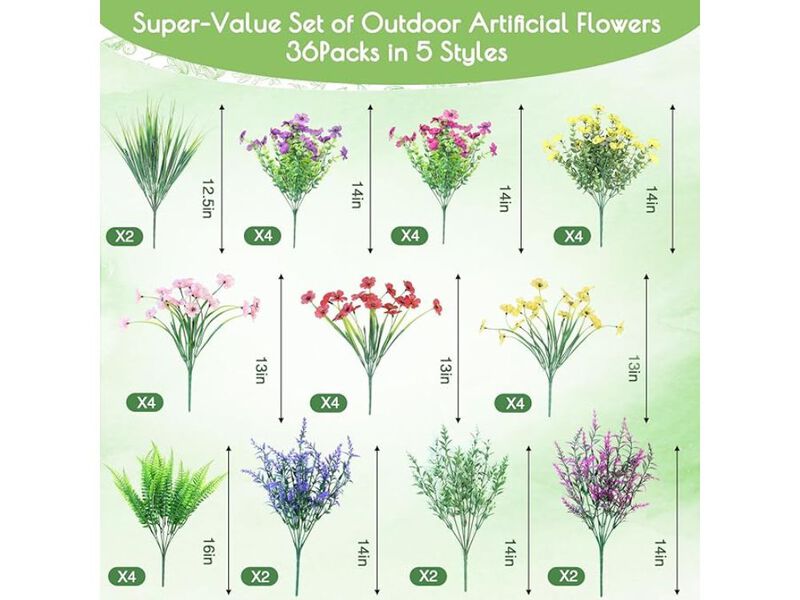 36 Bundle Artificial Greenery Plants UV Resistant Outdoor Garden Porch Decor image number 2