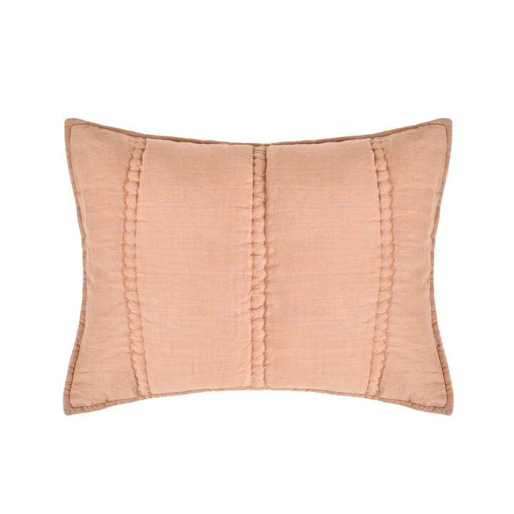 Rawi Standard Pillow Sham, 20x26 Clay Channel Stitch Ramie and Cotton - Benzara