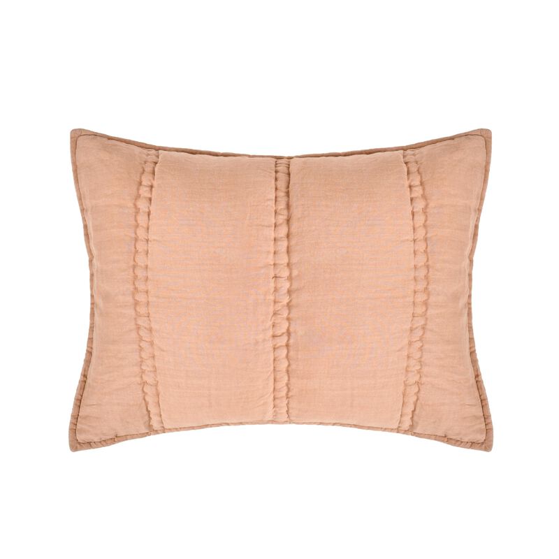 Rawi Standard Pillow Sham, 20x26 Clay Channel Stitch Ramie and Cotton - Benzara