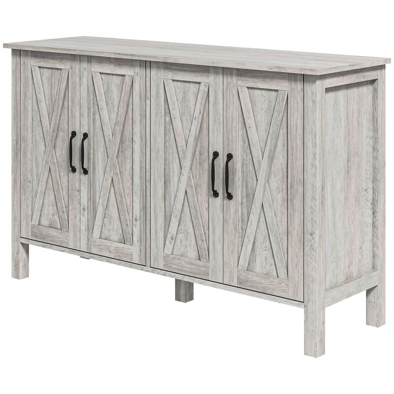 Gray Kitchen Sideboard: 4 Sliding Barn Doors, Adjustable Shelves