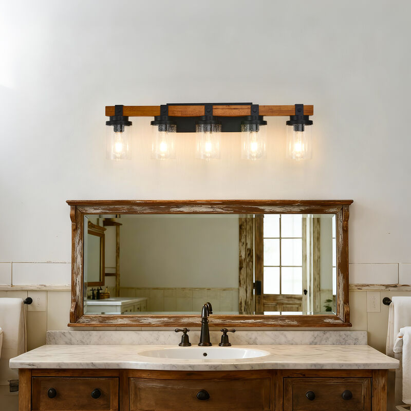 ELEMENT ACE 5-Light Wall Mount Lamp with Clear Glass Shades, Moisture & Corrosion Resistant Vanity Lighting for Bathroom Kitchen Dining Room, Easy to Install image number 8