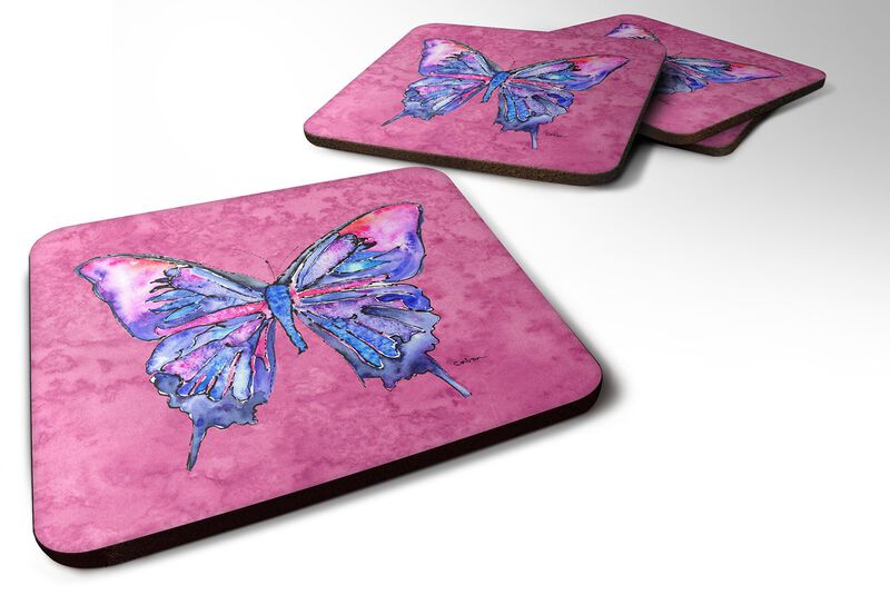 Caroline's Treasures 8859FC Butterfly on Pink Foam Coasters (Set of 4), 3.5 H x 3.5 W, Multicolor