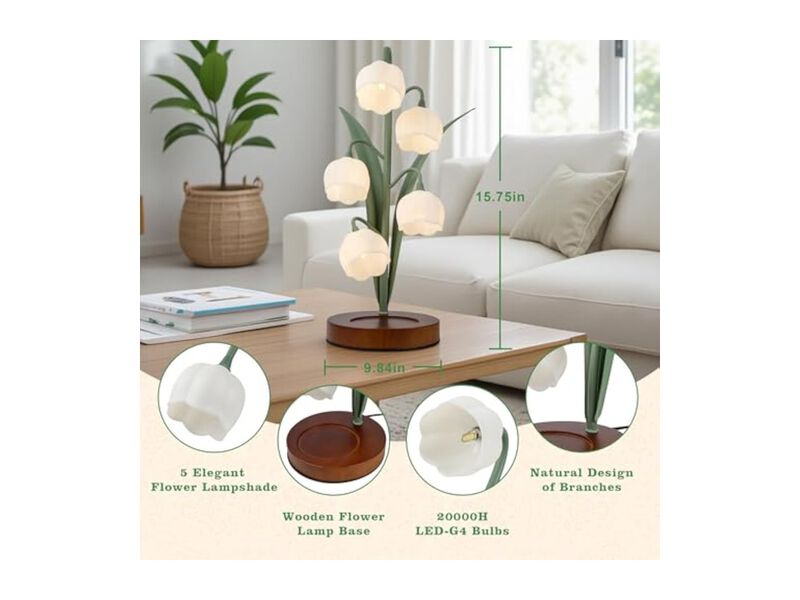 LED Vintage Flower Table Lamp For Bedroom Desk Green image number 2
