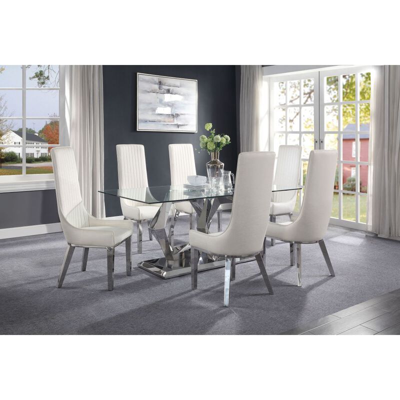 Gianna Dining Table, Clear Glass & Stainless Steel
