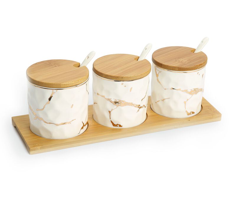 White Porcelain Canister Set With Gold Design