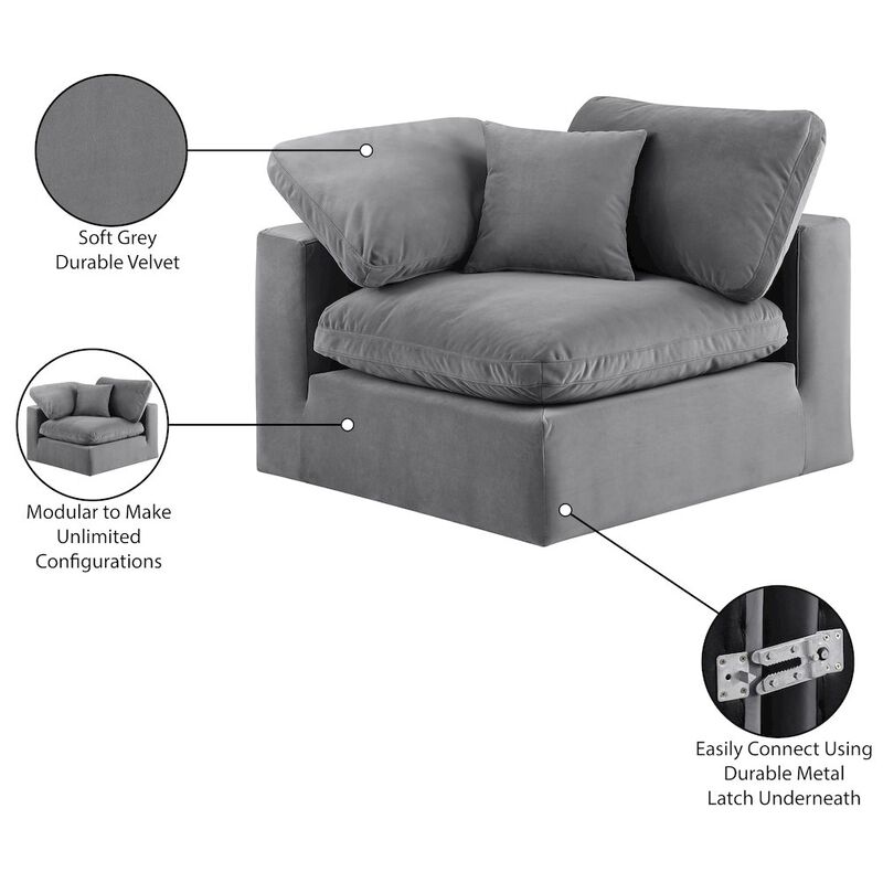 Meridian Furniture Comfy Grey Velvet Modular Corner Chair