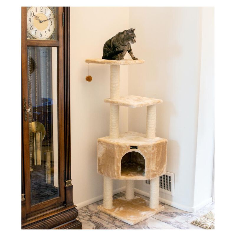 Armarkat 3 Levels Real Wood Cat Tower For Kittens Play 48 Height Beige